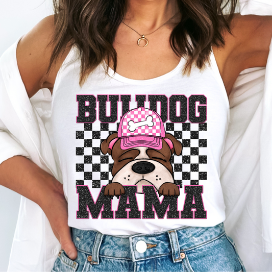 Bulldog Mama (Black) Faux Sequins Faux Embroidery Mom DTF TRANSFER