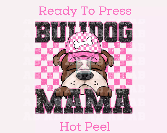 Bulldog Mama (Pink) Faux Sequins Faux Embroidery Mom DTF TRANSFER or UV DTF STICKER DECAL