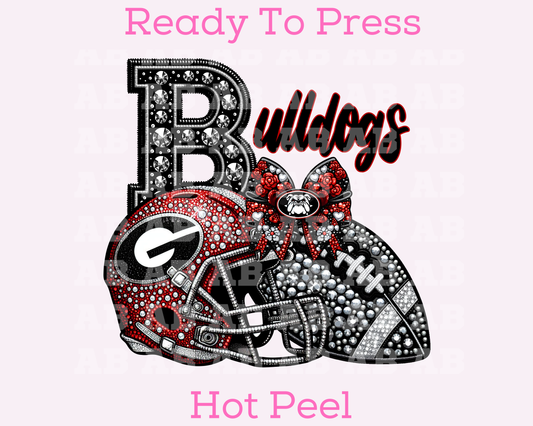 Bulldogs Faux Sequins Faux Embroidery Football School Mascot DTF TRANSFER or UV DTF STICKER