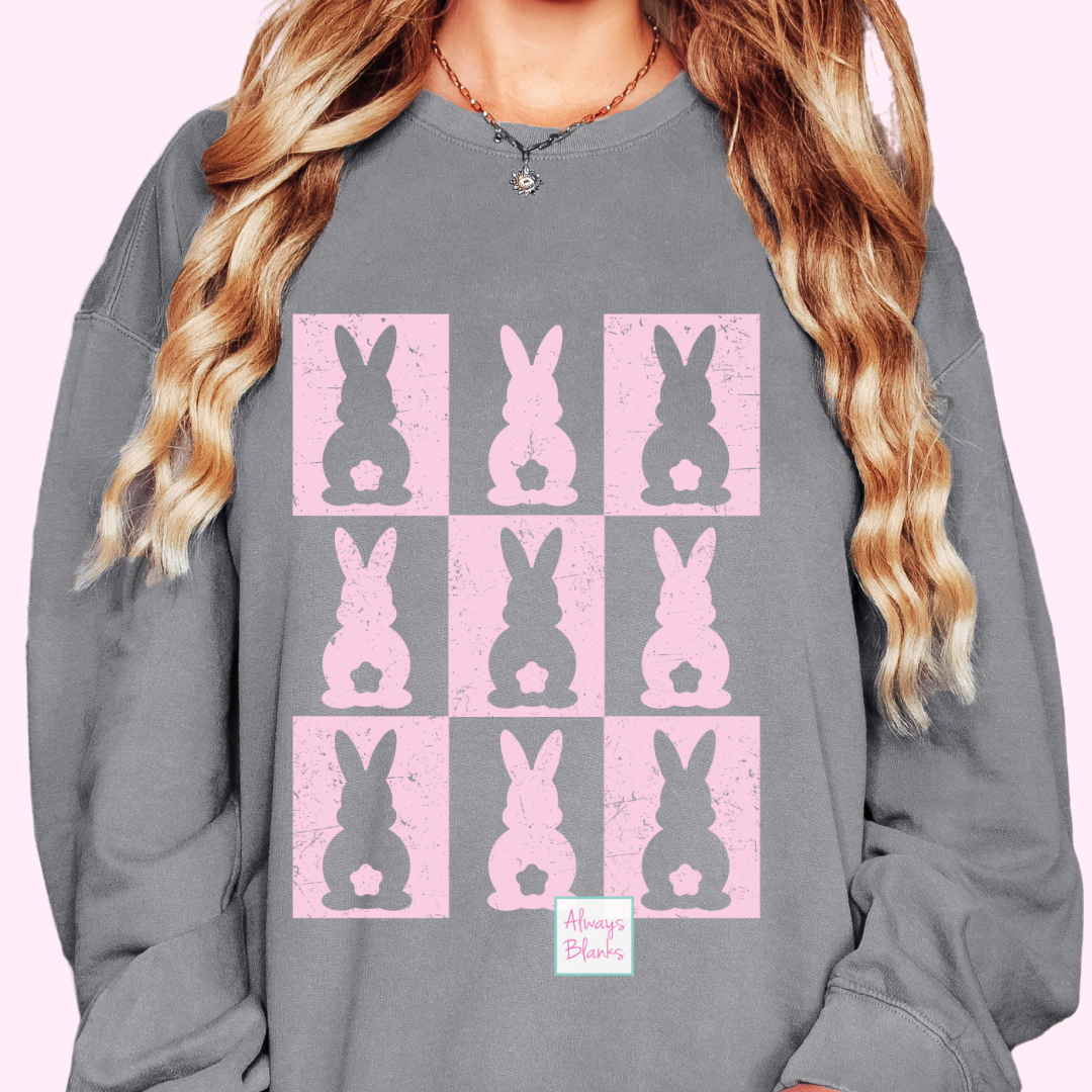 Checkered Pink Bunny Collage (Distressed) Easter DTF TRANSFER