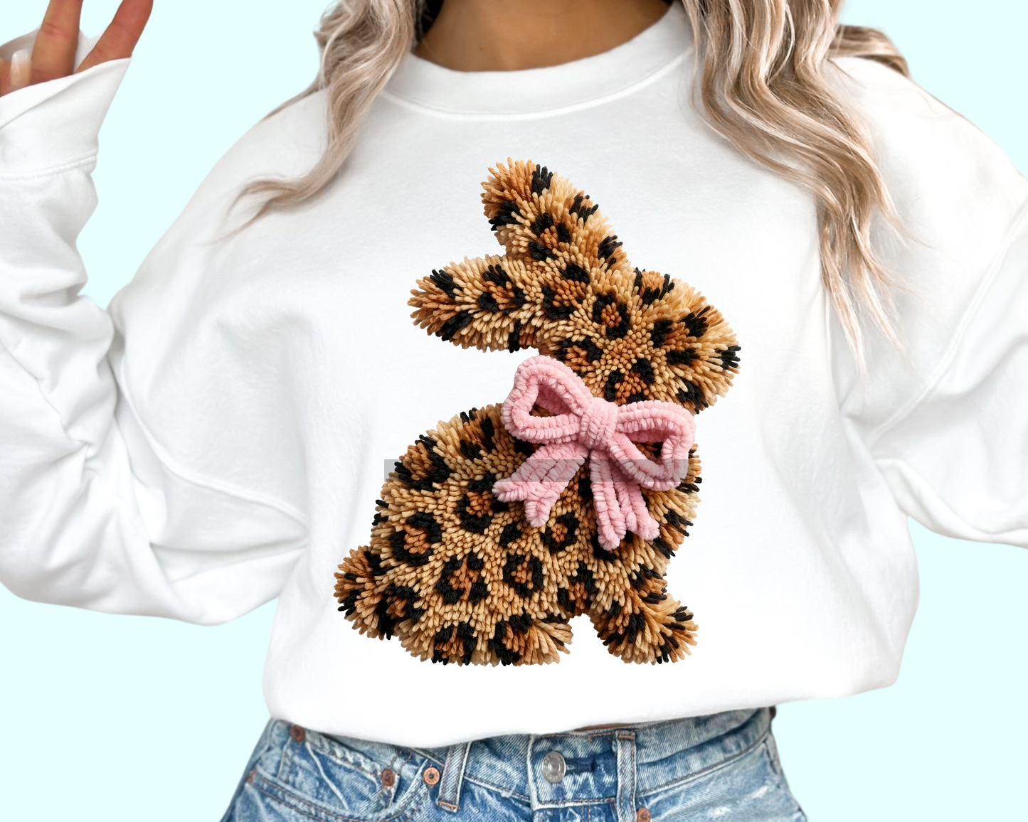 Leopard Bunny faux yarn Easter DTF TRANSFER or UV DTF STICKER