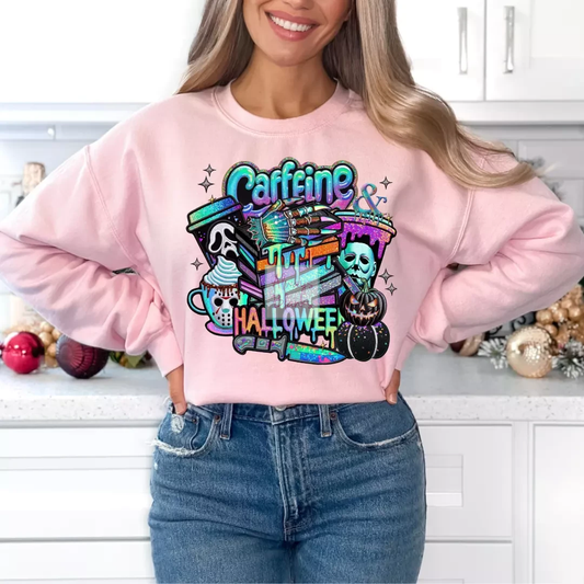 Caffeine and Halloween Faux Embroidery Halloween DTF TRANSFER or UV DTF STICKER DECAL
