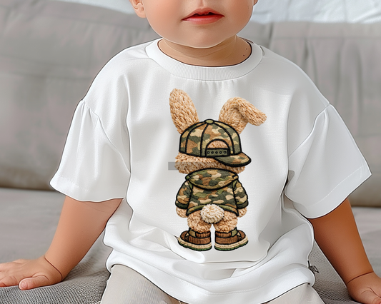 Camo Boy Bunny Easter DTF TRANSFER or UV DTF STICKER