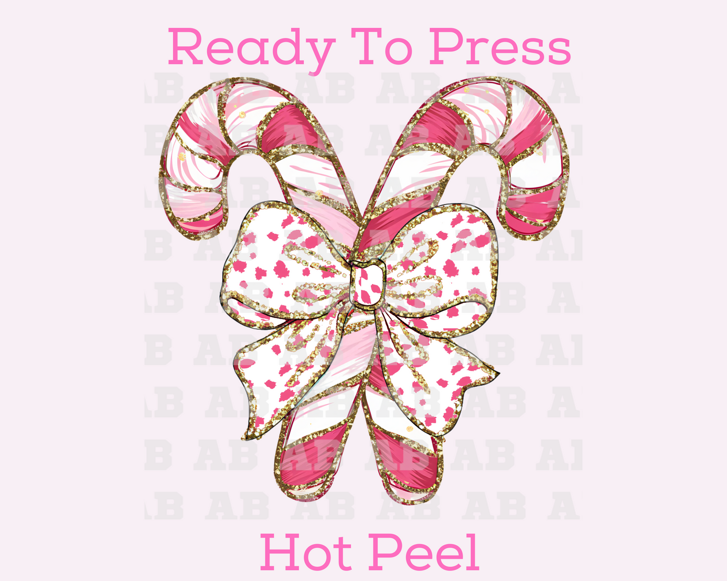 Confetti Coquette Bow Candy Cane Set (Faux Glitter) Christmas DTF TRANSFER  or UV DTF STICKER