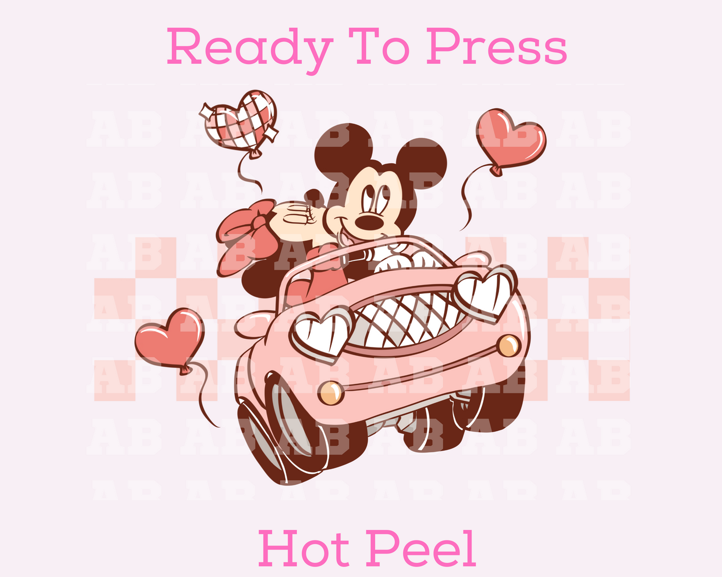 Mickey And Minnie Checkered Car Ride Disney Valentine's Day DTF TRANSFER or UV DTF STICKER