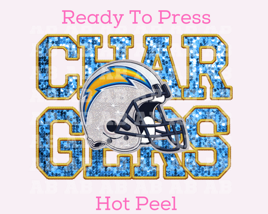 NFL Chargers Faux Sequins Faux Embroidery Football DTF TRANSFER