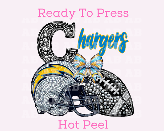 Chargers Faux Sequins Faux Embroidery Football DTF TRANSFER