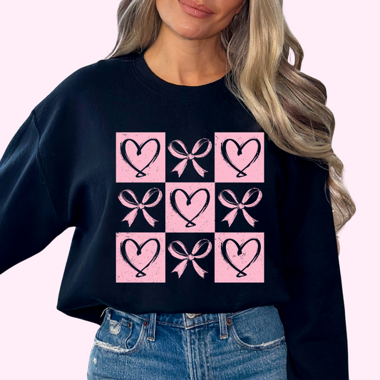 Pink Coquette Bows And Hearts Checkered Trendy Valentine's Day DTF TRANSFER