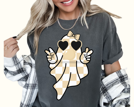 Girl Checkered Ghost Blowing Bubble Halloween DTF TRANSFER
