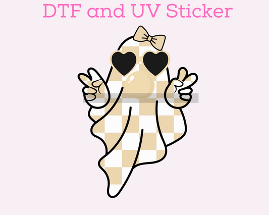 Girl Checkered Ghost Blowing Bubble Halloween DTF TRANSFER