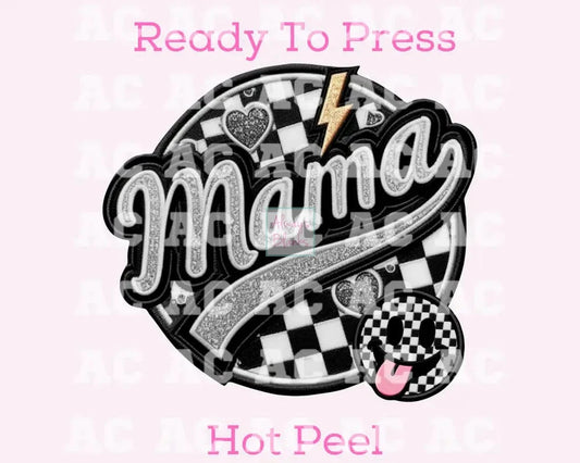 Checkered Mama Faux Embroidery Mom Dtf Transfer