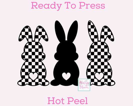 Checkered Bunny Trio (Heart Tails) Easter DTF TRANSFER