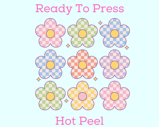Checkered Flowers Spring DTF TRANSFER or UV DTF STICKER