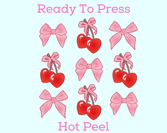 Coquette Bow & Cherries Trendy DTF TRANSFER or UV DTF STICKER DECAL