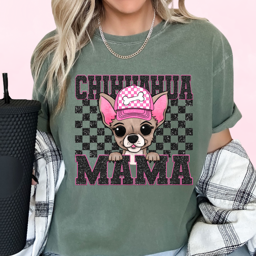 Chihuahua Mama (Black) Faux Sequins Faux Embroidery Mom DTF TRANSFER