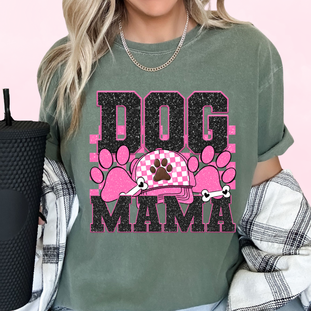 Dog Mama (Pink) Faux Sequins Faux Embroidery Mom DTF TRANSFER