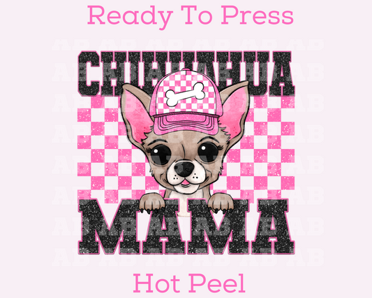 Chihuahua Mama (Pink) Faux Sequins Faux Embroidery Mom DTF TRANSFER