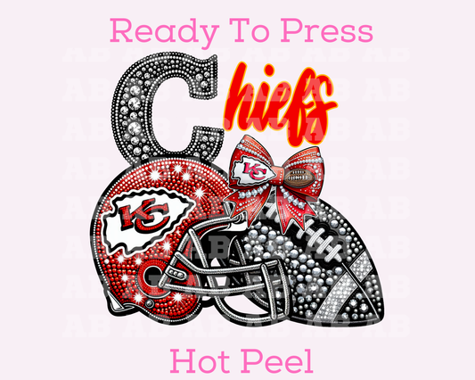 Red Chiefs Faux Sequins Faux Embroidery Football DTF TRANSFER