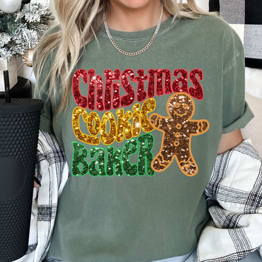 Christmas Cookie BAKER (Faux Sequins) DTF TRANSFER or UV DTF STICKER