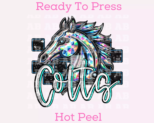 Checkered Colts Faux Embroidery School Mascot DTF TRANSFER or UV DTF STICKER