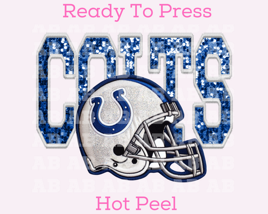 NFL Colts Faux Sequins Faux Embroidery Football DTF TRANSFER