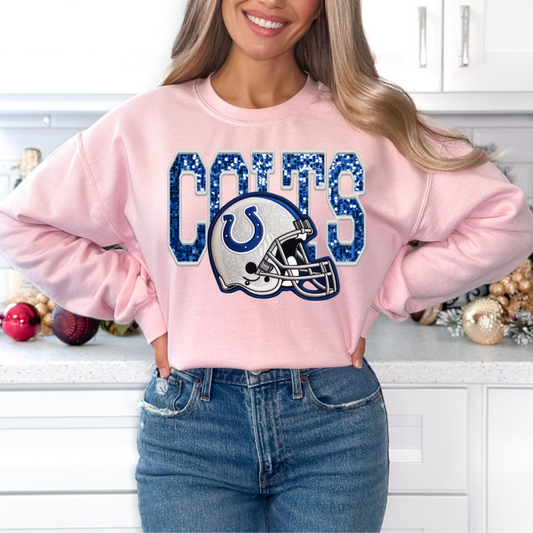 NFL Colts Faux Sequins Faux Embroidery Football DTF TRANSFER