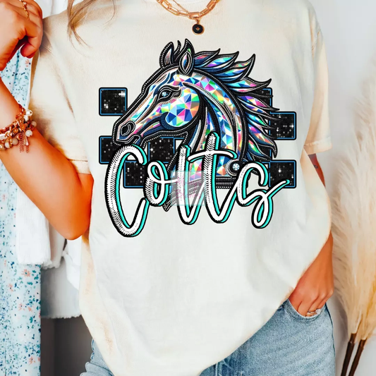 Checkered Colts Faux Embroidery School Mascot DTF TRANSFER or UV DTF STICKER