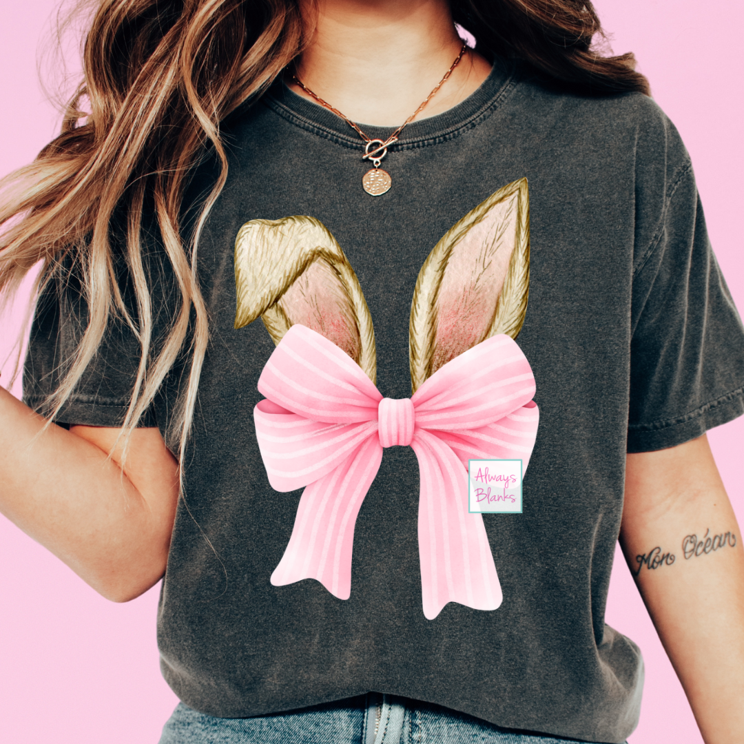 Bunny Ears Pink Coquette Bow Easter DTF TRANSFER