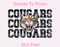 Faux Embroidery Distressed Cougars Sports Mascot DTF TRANSFER