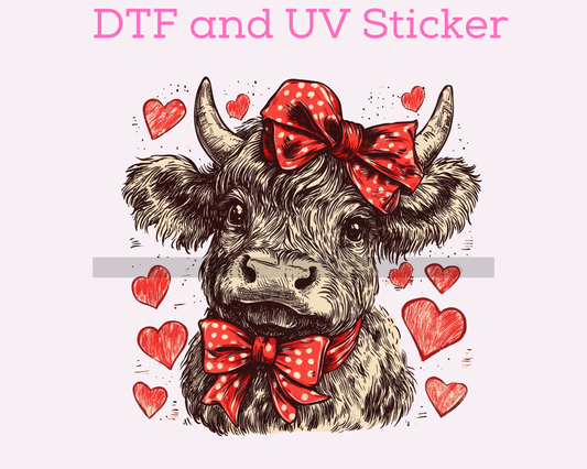 Girl Cow with Bow Valentine's Day DTF TRANSFER