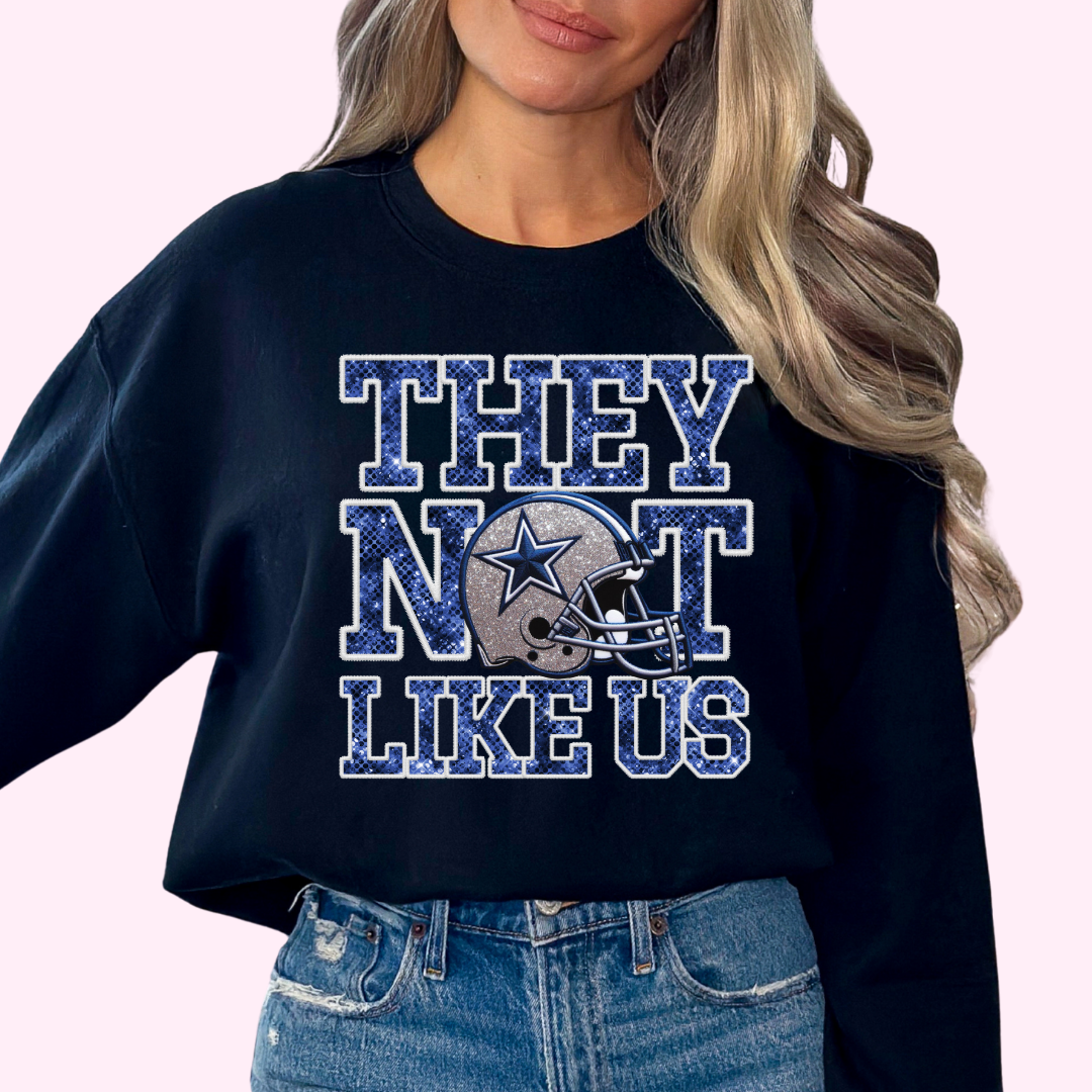 Cowboys They Not Like Us (Faux Embroidery) (Faux Sequins) Football DTF TRANSFER