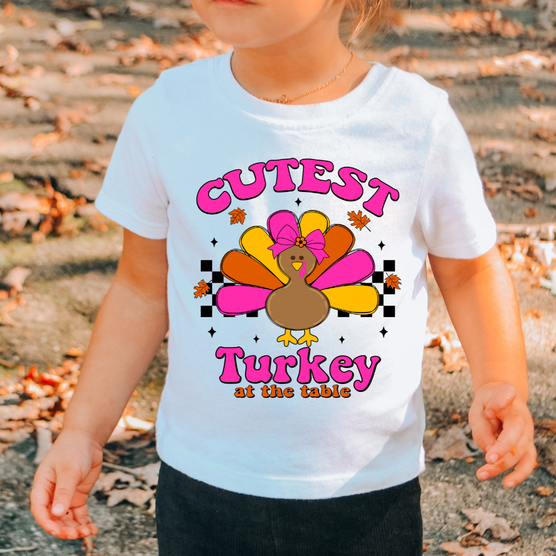 Cutest Turkey At The Table (Pink) Thanksgiving DTF TRANSFER or UV DTF STICKER