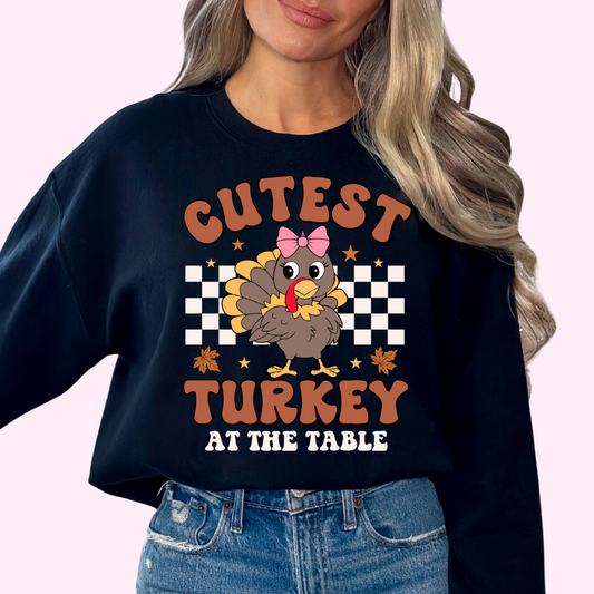 Cutest Turkey At The Table (White) Thanksgiving DTF TRANSFER