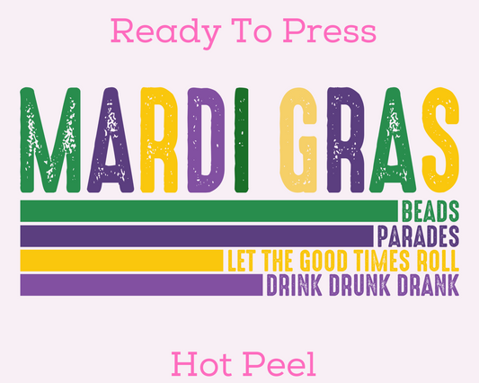 Mardi Gras Distressed DTF TRANSFER or UV DTF STICKER DECAL