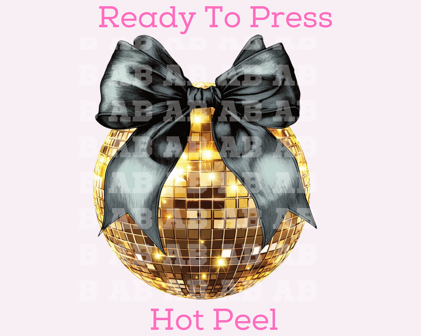 Gold Disco Ball With Black Coquette Bow New Year DTF TRANSFER