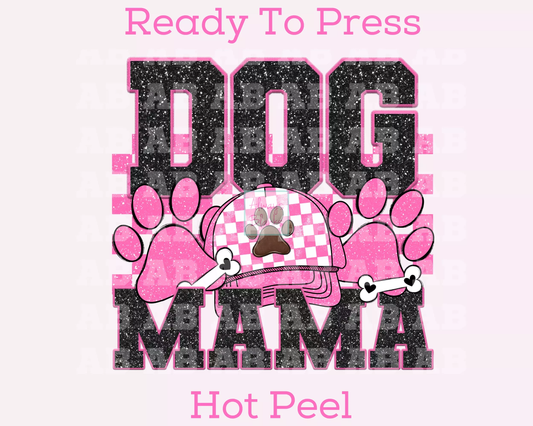 Dog Mama (Pink) Faux Sequins Faux Embroidery Mom DTF TRANSFER or UV DTF STICKER DECAL