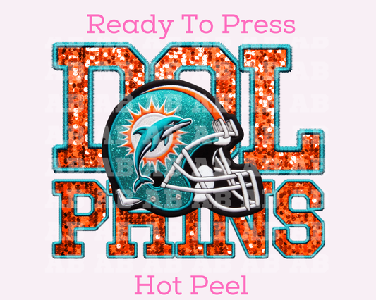 NFL Dolphins Faux Sequins Faux Embroidery Football DTF TRANSFER