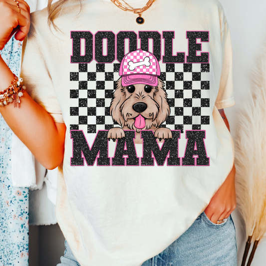 Doodle Mama (Black) Faux Sequins Faux Embroidery Mom DTF TRANSFER