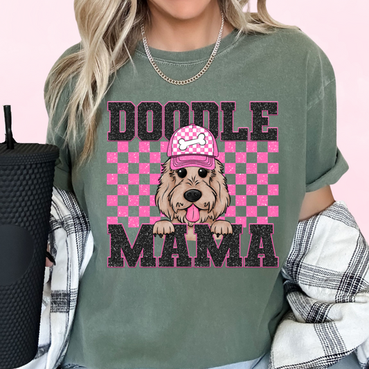 Doodle Mama (Pink) Faux Sequins Faux Embroidery Mom DTF TRANSFER