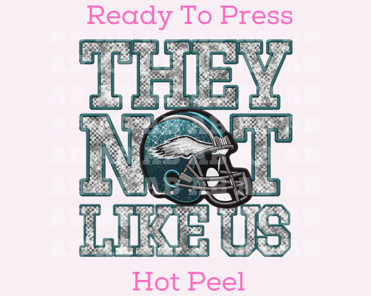 Eagles They Not Like Us (Faux Embroidery) (Faux Sequins) Football DTF TRANSFER