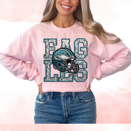 NFL Eagles Faux Sequins Faux Embroidery Football DTF TRANSFER