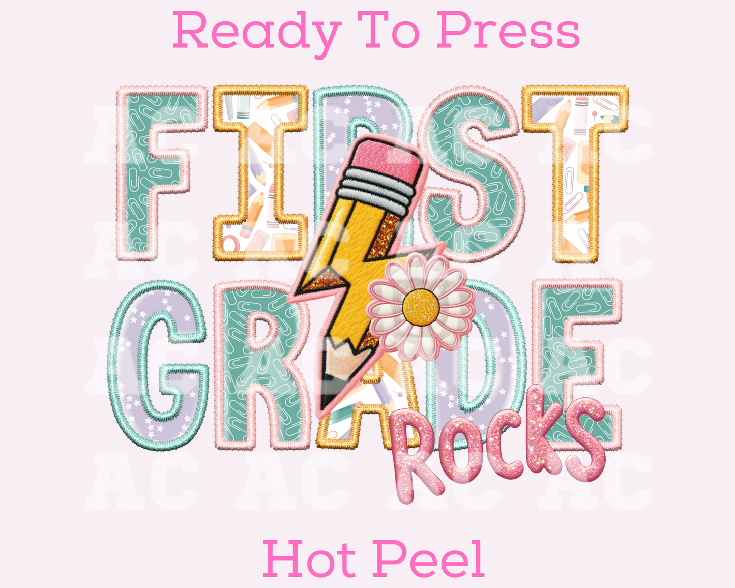 First Grade Rocks Girl (Faux Embroidery) Grade Level DTF TRANSFER