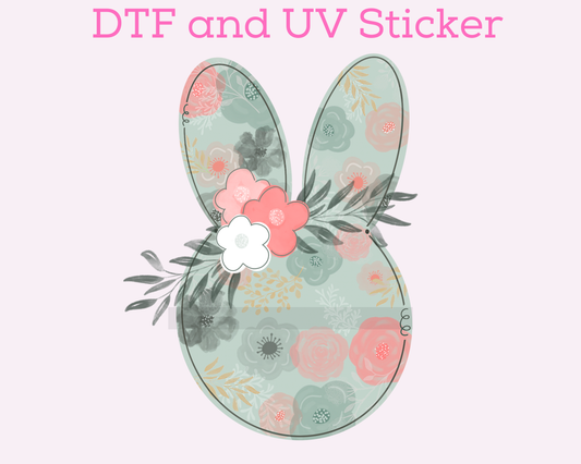 Floral Bunny Easter DTF TRANSFER or UV DTF STICKER or UV DTF STICKER