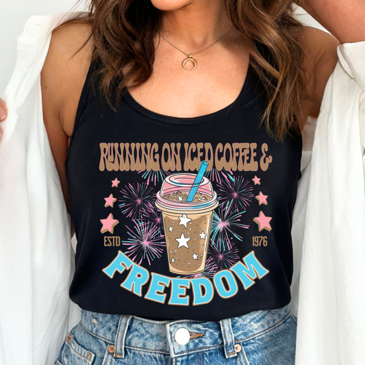 Running On Iced Coffee And Freedom Patriotic DTF TRANSFER