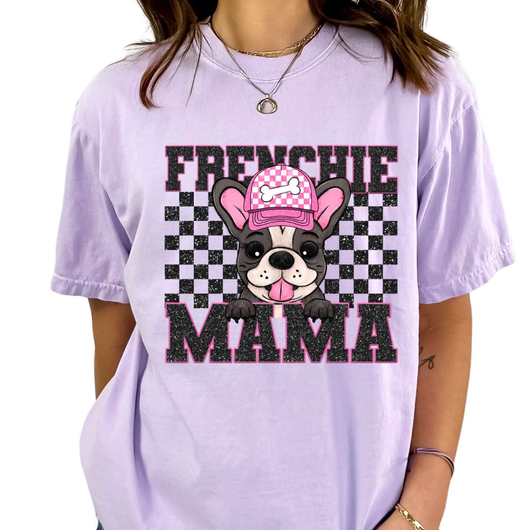 Frenchie Mama (Black) Faux Sequins Faux Embroidery Mom DTF TRANSFER