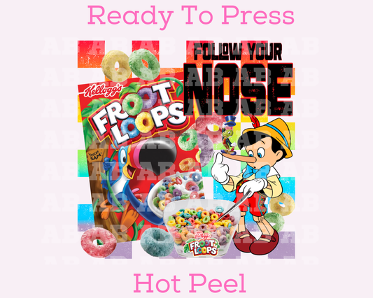 Fruit Loops Follow Your Nose Pinocchio Disney Food DTF TRANSFER or UV DTF STICKER DECAL