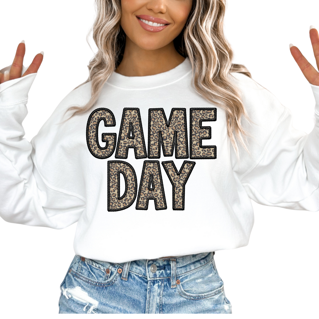 Faux Embroidery Leopard Game Day  DTF TRANSFER or UV DTF STICKER