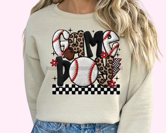 Baseball Game Day Faux Yarn Sports DTF TRANSFER or UV DTF STICKER