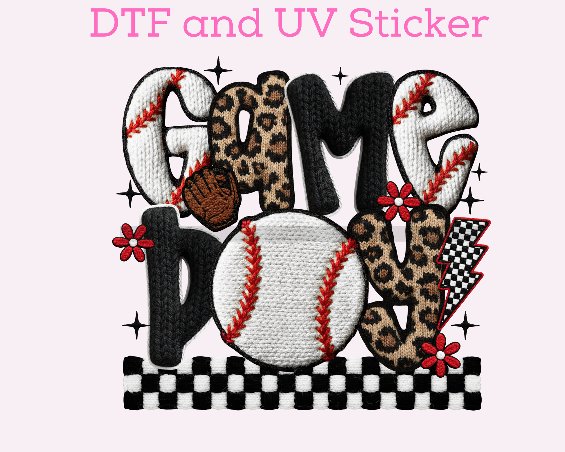 Baseball Game Day Faux Yarn Sports DTF TRANSFER or UV DTF STICKER