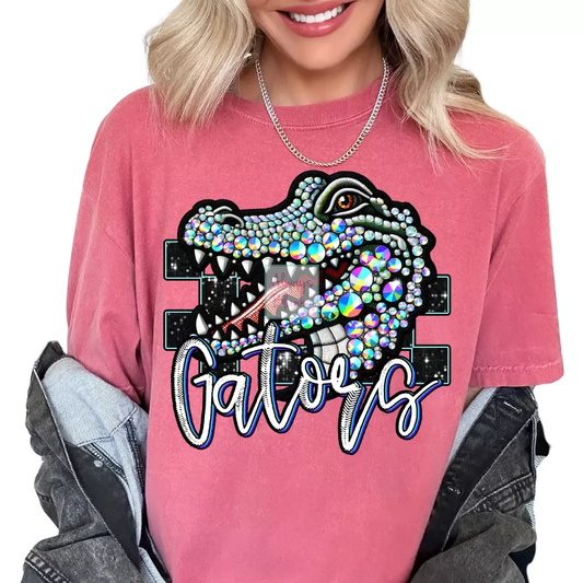 Checkered Gators Faux Embroidery School Mascot DTF TRANSFER or UV DTF STICKER
